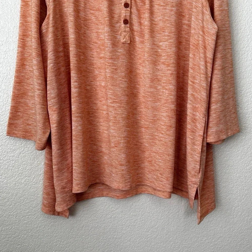 LOGO by Lori Goldstein Heather Orange 3/4 Sleeves Henley Top, Size XL